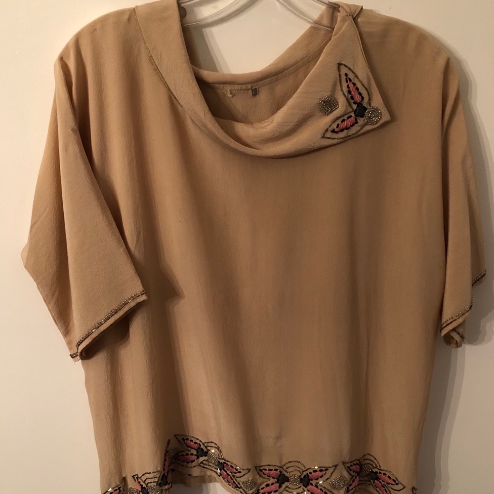 NEW Matta 100% Silk Top. Hand Embroidered. Sz L